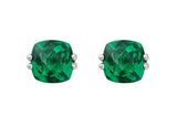 14 Karat White Gold Simulated Emerald 6X7mm Cushion Checkerboard=2 Carat Earrings