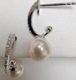 14 Karat White Gold 7mm Fresh Water Pearl18 Diamonds=0.08 Carat Dangle Earrings