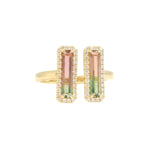 14 Karat Yellow Gold 2 Watermelon Tourmaline=1.03 Carats 56 Diamonds=.21 Carat FG,VS Ring