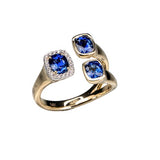 14K yellow gold. 3 Sapphires=2.00CT 20 Diamonds =.08CT FG VS Ring.