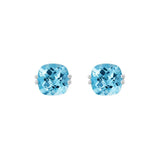 14 Karat White Gold Swiss Blue Topaz 6X7mm Cushion Checkerboard=2.50 Carat Earrings
