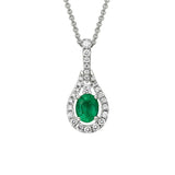 14 Karat White Gold Oval Emerald 26 Diamonds=.18 Carat Pendant with 16-18