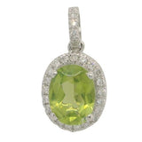 14 Karat White Gold 8X6 Peridot 26 Diamonds= .14 Carat GH VS-SI Pendant - No Chain