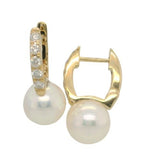 14 Karat Yellow Gold 8-8.5mm Akoya 10 Diamonds= .31 Carat GH VS-SI Huggie Earrings