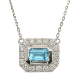 14 Karat White Gold Blue Topaz 16 Diamonds=.50 Carat GH VS-SI Pendant with Chain