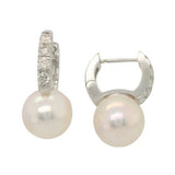 14 Karat White Gold 8-8.5mm Akoya 8 Diamonds= .25 Carat GH VS-SI Huggie Earrings