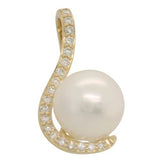 14 Karat Yellow Gold 8.5-9mm Cultered Pearl 19 Diamonds= .14 Carat GH VS-SI Pendant - No Chain