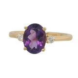 14 Karat Yellow Gold Oval Amethyst 2 Diamonds=.08 Carat GH VS-SI Ring