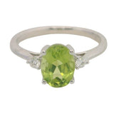 14 Karat White Gold 8X6 Peridot 2 Diamonds=.08 Carat GH VS-SI Ring