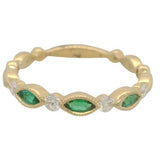 14 Karat Yellow Gold 3 Emeralds 4 Diamonds=.19 Carat GH VS- SI Miligrain Stack Band