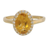14 Karat Yellow Gold 8X6 Citrine 251 Diamonds=.14 Carat GH VS-SI Halo Ring