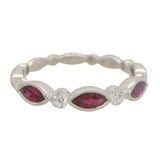14 Karat White 3 Rubies=.42 Carat 4 Diamonds=.28 Carat GH VS-SI Milgrain Band