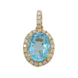 14 Karat Yellow Gold 8X6 Blue Topaz 26 Diamonds=.17 Carat GH VS-SI Halo Pendant- No Chain