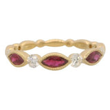 14 Karat Yellow 3 Rubies 4 Diamonds=.29 Carat GH VS- SI Marquise Bezel Stack Band