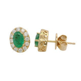 14 Karat Yellow 6X4 Emerald 24 Diamonds=.58 Carat GH VS-SI Halo Earrings