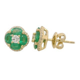 14 Karat Yellow Gold 8-4X3 Emerald=1.14 58 Diamonds= .32 Carat GH VS-SI Earrings