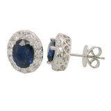 14 Karat White Gold 2-8X6mm Sapphire 24 Diamonds= 1.01 Carat GH VS-SI Halo Earrings