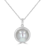 14 Karat White Gold 8.9mm Button Fresh Water Cultered Pearl with Trim Pendant - Chain not included