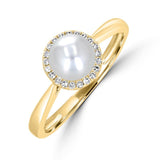 14 Karat Yellow Gold 6-6.25mm Fresh Water Cultered Pearl 21 Diamonds= .07 Carat Ring Size 7.25 1.59GR