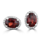 14 Karat White Gold 5X7 Oval Checkboard Garnet 40 Diamonds=.12 Carat GH SI1-2 Earrings
