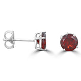 14 Karat White Gold 6mm Round Garnet Stud 4-Prong Earrings