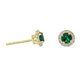 14 Karat Yellow Gold 4MM Round Emerald 28 Diamonds=0.15 Carat Halo Earrings