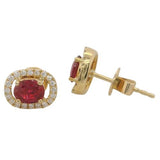 14 Karat Yellow Gold 3.5x4.5mm Oval Ruby 40 Diamonds=0.14 Carat Halo Earrings