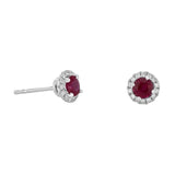 14 Karat White Gold 4MM RUBY 28 Diamond=0.15 Carat Halo Earrings