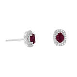 14 Karat White Gold 3.5x4.5mm Oval Ruby 40 Diamond=0.14 Carat Halo Earrings