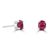 14 Karat White Gold 4X5MM Oval Ruby Stud Earrings