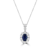 14 Karat White Gold 4X6MM Oval Sapphire 13 Diamond=0.40 Carat Halo Pendant - No Chain Included