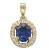 14 Karat Yellow Gold 4.7X5.7mm Oval Sapphire20 Diamonds=0.10 Carat Halo Pendant No Chain Included