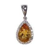 14 Karat White 6X9mm Pear Citrine16 Diamonds=0.06 Carat Halo Pendant No Chain Included