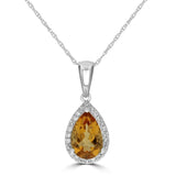 14 Karat White 6X9mm Pear Citrine16 Diamonds=0.06 Carat Halo Pendant No Chain Included