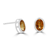 14 Karat White Gold 5X7mm Oval Citrine Bezel Earrings