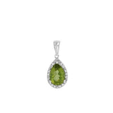 14 Karat White Gold 6X9mm Pear Peridot16 Diamonds=0.06 Carat Halo Pendant No Chain Included