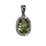 14 Karat White Gold 6X8mm Oval Peridot  24 Diamonds=0.11 Carat Halo Pendant No Chain Included
