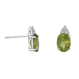 14 Karat White Gold 6X8mm Oval Peridot6 Diamonds=0.12 Carat Earrings