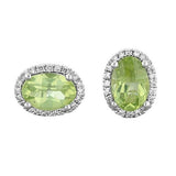 14 Karat White Gold  5X7mm Oval Checkered Peridot40 Diamonds=0.12 Carat Halo Earrings