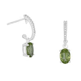 14 Karat White Gold 5X7mm Oval Peridot 18 Diamonds=0.08 Carat Dangle Earrings