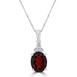 14 Karat White 7X9mm Oval Garnet3 Diamonds=0.03 Carat Pendant No Chain Included