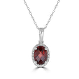 14 Karat White Gold 5X7mm Oval Checkered Garnet20 Diamonds=0.06 Carat Halo Pendant No Chain Included