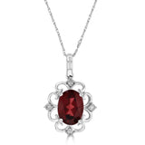14 Karat White Gold 6X8mm Oval Garnet4 Diamonds=0.06 Carat Pendant No Chain Included