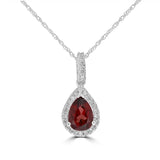 14 Karat White 5X7mm Pear Garnet 27 Diamonds=0.13 Carat Halo Pendant No Chain Included