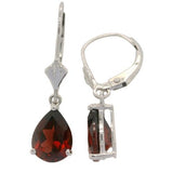 14 Karat White Gold 6X8mm Pear Garnet Lever Back Earrings