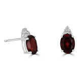 14 Karat White Gold 6X8mm Oval Garnet 6 Diamonds=0.12 Carat Earrings