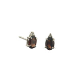 14 Karat White Gold 5X7mm Oval Garnet2 Diamonds =0.04 Carat Earrings
