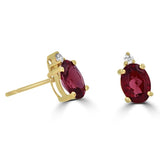14 Karat Yellow Gold 5X7mm Oval Garnet2 Diamonds=0.04 Carat Earrings