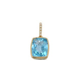 14 Karat Yellow Gold  8X10mm  Checkered Blue Topaz Bezel5 Diamonds=0.03 Carat Pendant No Chain Included