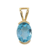 14 Karat Yellow Gold 6X8mm Oval Blue Topaz 1/2 Bezel Pendant No Chain Included